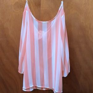 Sheer coral/white stripped top